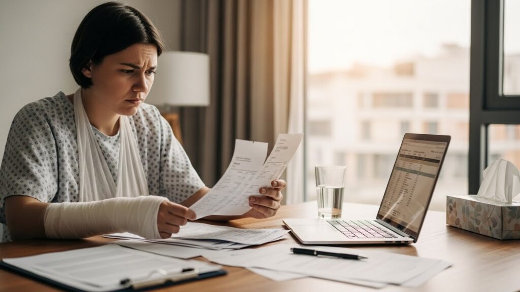 Injured person reviewing medical bills