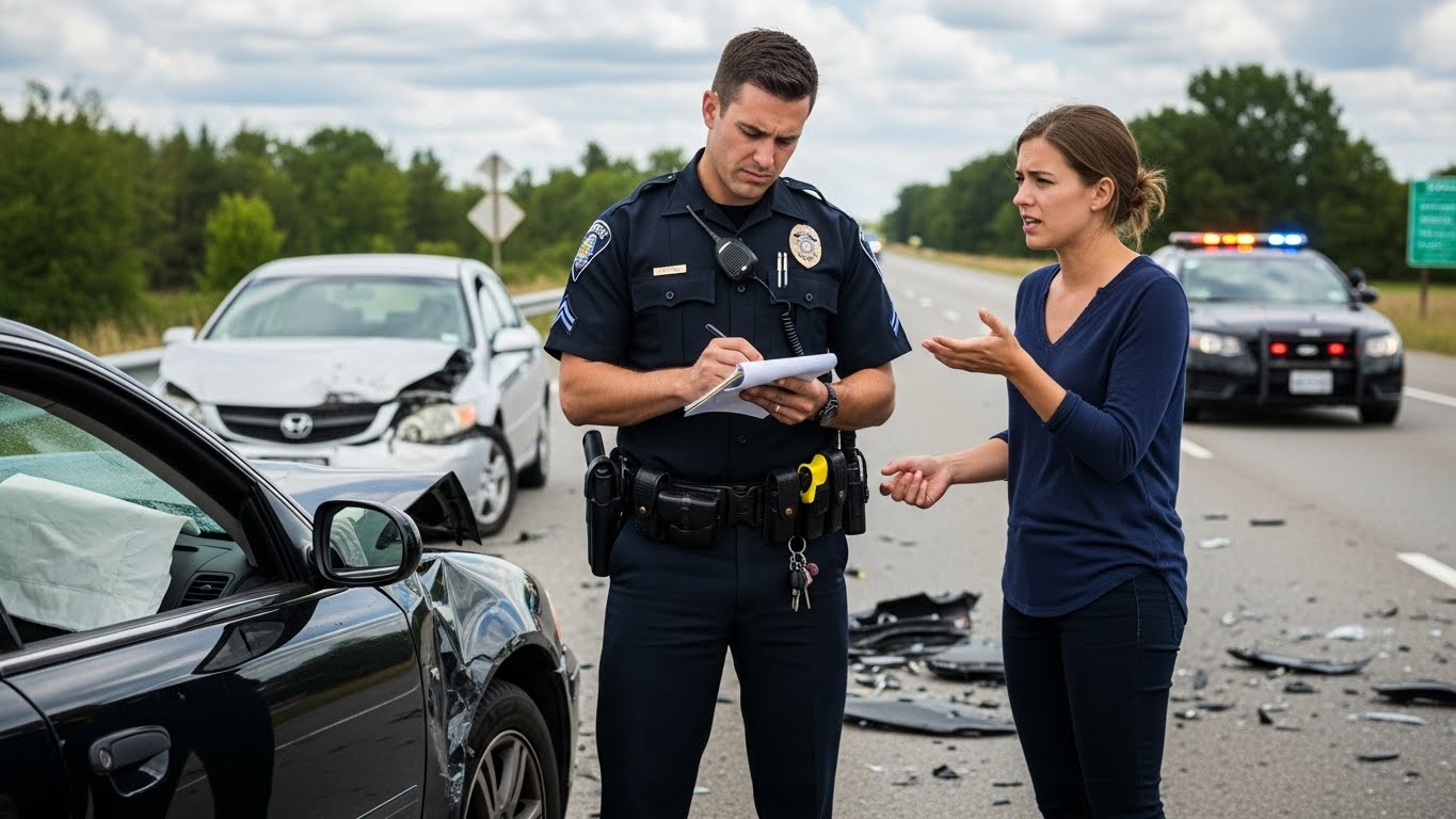 Police officer taking accident report
